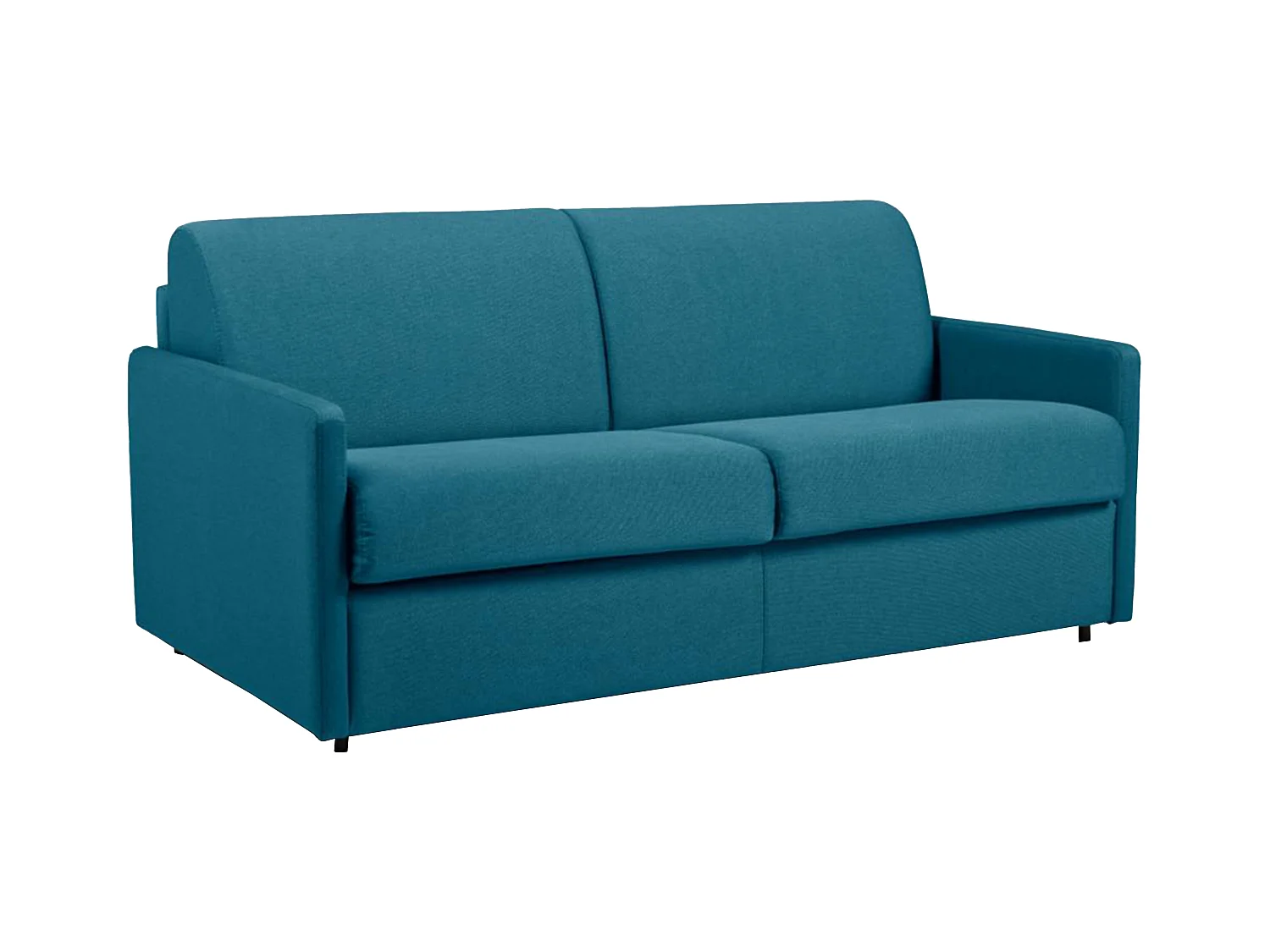 Canapé 3 places  convertible express en tissu bleu turquoise - Couchage 140 cm - Matelas 22 cm avec mémoire de forme CALIFE