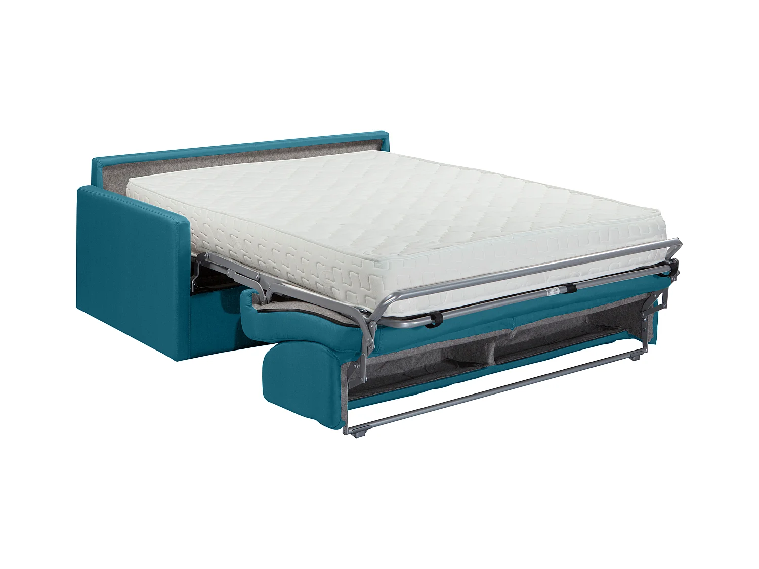 Canapé 3 places  convertible express en tissu bleu turquoise - Couchage 140 cm - Matelas 22 cm avec mémoire de forme CALIFE