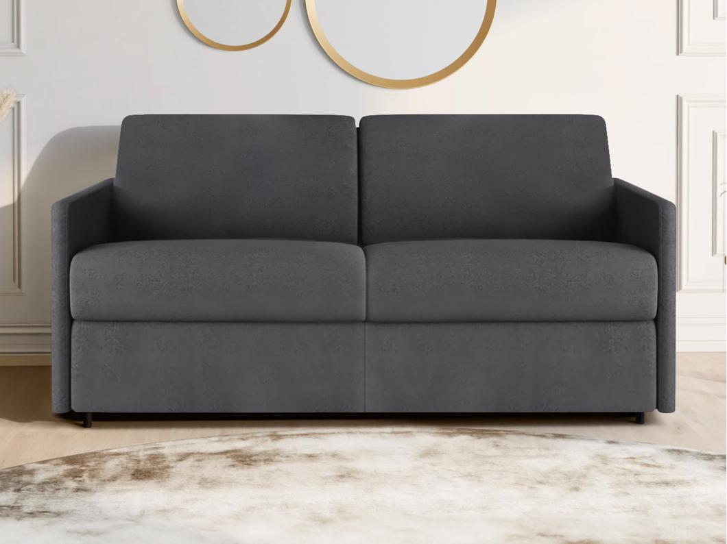 Canapé 3 places convertible express en tissu gris - Couchage 140 cm - Matelas 18 cm CALIFE