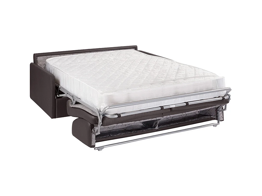 Vierzits express bedbank van kunstleer CALIFE - Taupe - Slaap afmeting 160  cm - Matras met vormgeheugen 22 cm