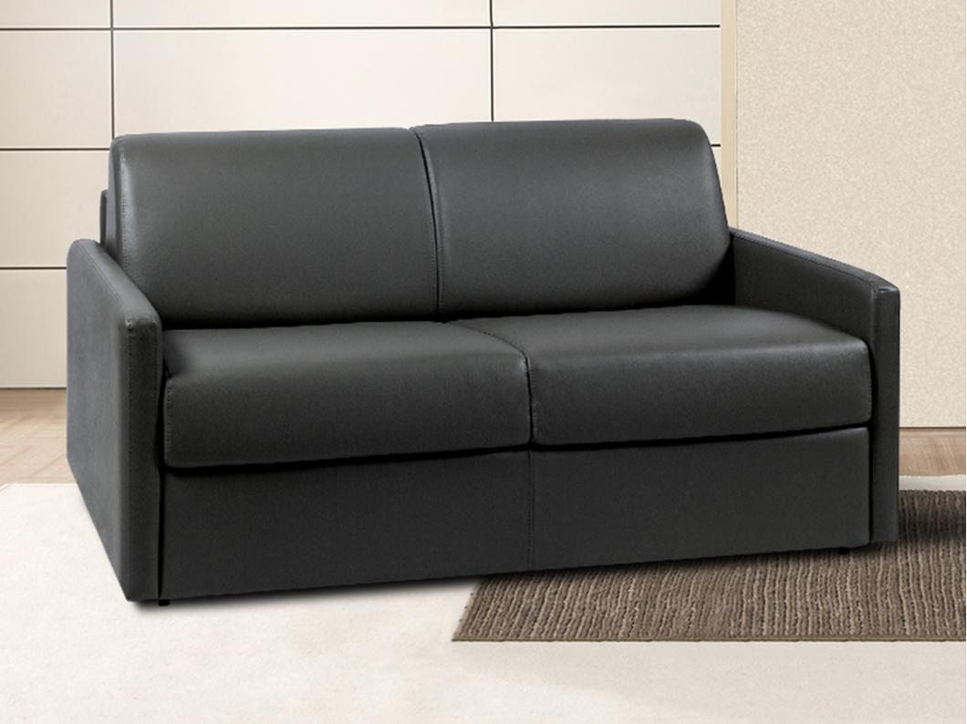 Kanapa 2-osobowa z ekspresowym mechanizmem rozkładania z ekoskóry CALIFE - Kolor: czarny - Miejsce do spania: 120 cm - Materac 14 cm