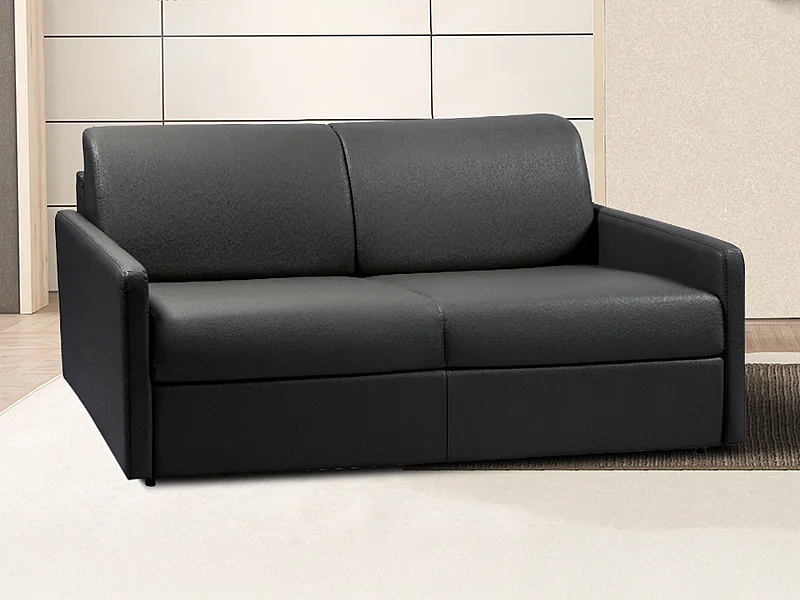 Driezits express bedbank van kunstleer CALIFE - Zwart - Slaap afmeting 140  cm - matras 18 cm