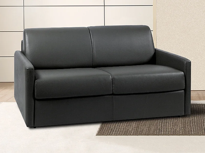 Tweezits express bedbank van kunstleer CALIFE - Zwart - Slaap afmeting 120  cm - Matras met vormgeheugen 22 cm