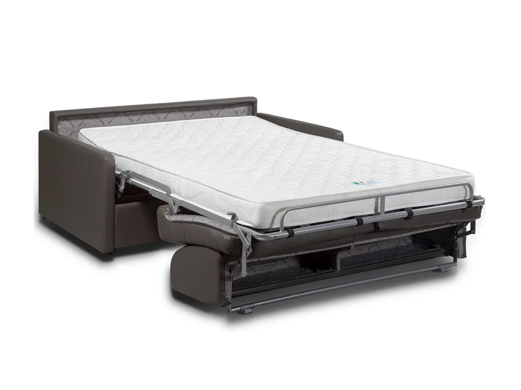 Canapé 2 places convertible express en simili marron - Couchage 120 cm - Matelas 18 cm CALIFE