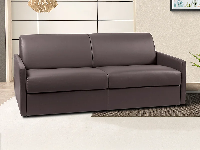 Canapé 4 places convertible express en simili marron - Couchage 160 cm - Matelas 18 cm CALIFE