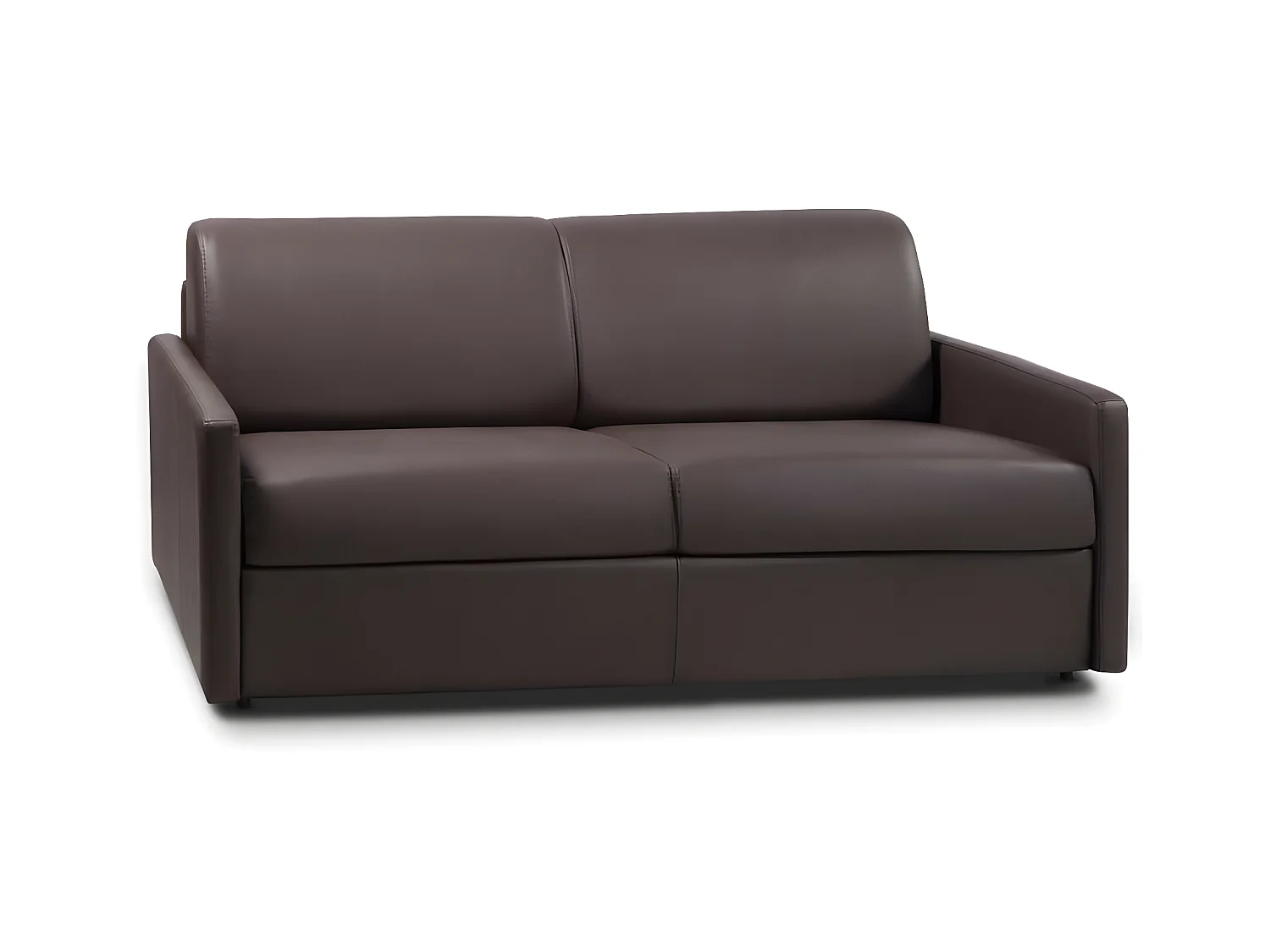 Sofá cama italiano 3 plazas piel sintética CALIFE - Marrón - Cama 140  cm - Colchón con memoria de forma 22 cm