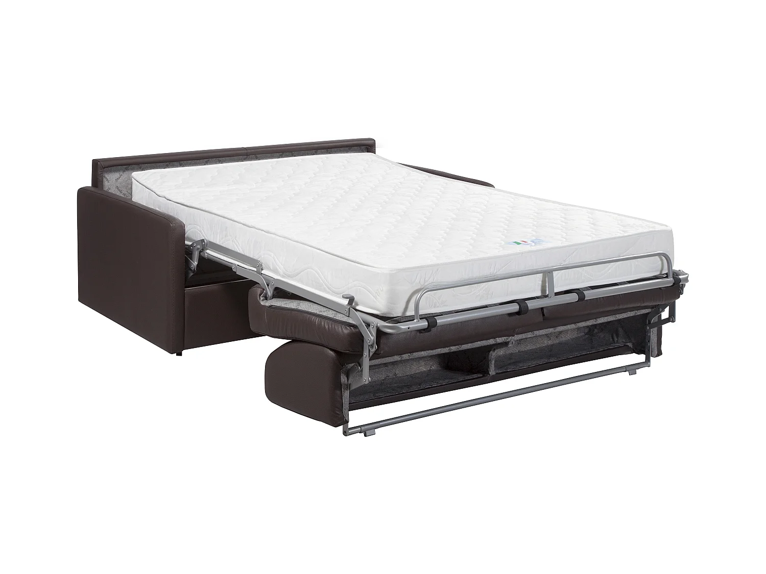 Sofá cama italiano 3 plazas piel sintética CALIFE - Marrón - Cama 140  cm - Colchón con memoria de forma 22 cm