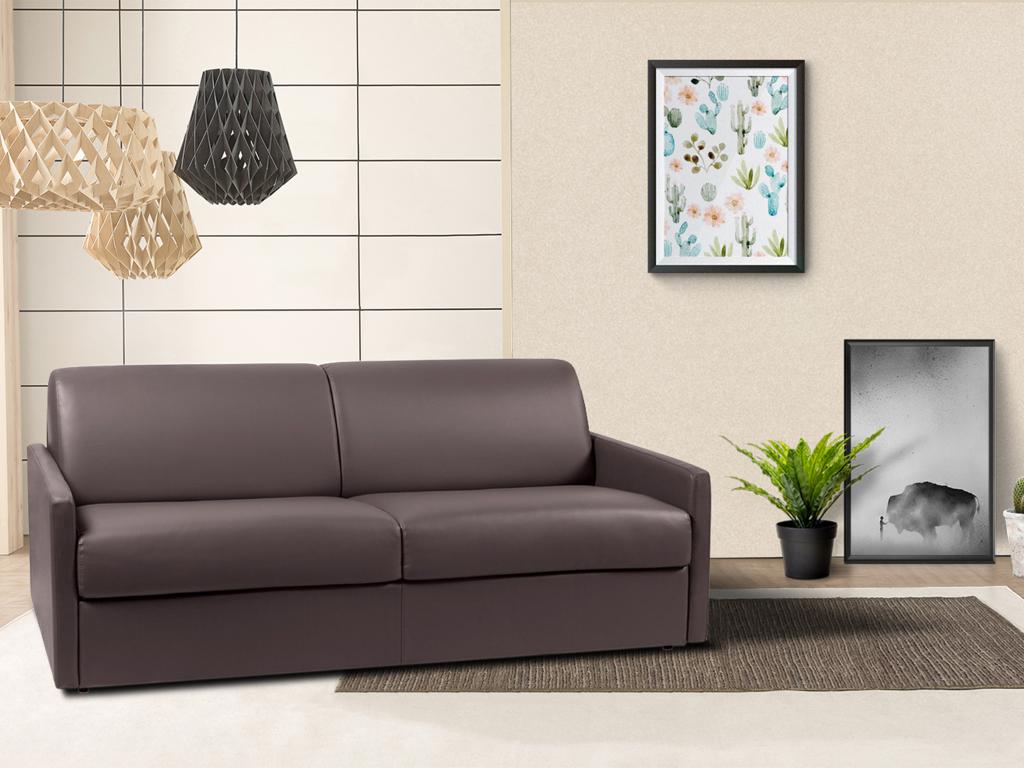 Canapé 4 places  convertible express en simili marron - Couchage 160 cm - Matelas 22 cm avec mémoire de forme CALIFE
