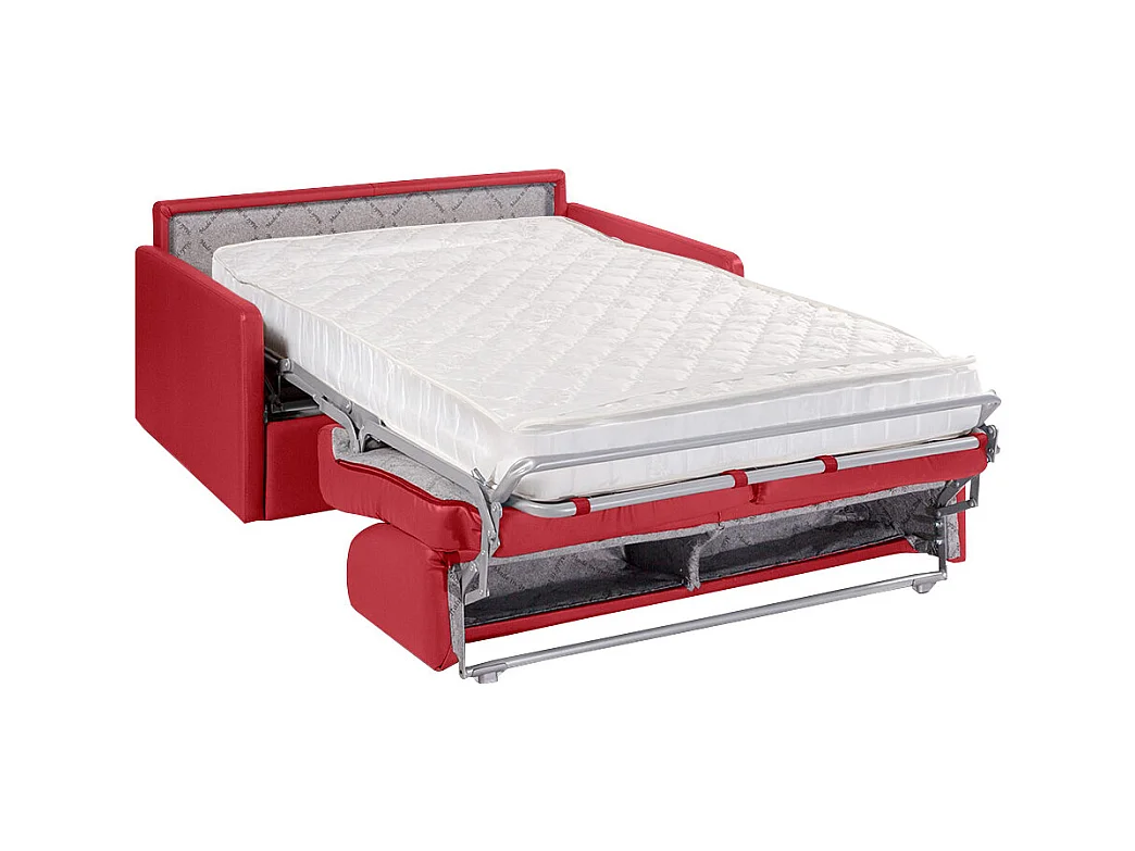 Tweezits express bedbank van kunstleer CALIFE - Rood - Slaap afmeting 120  cm - matras 18 cm
