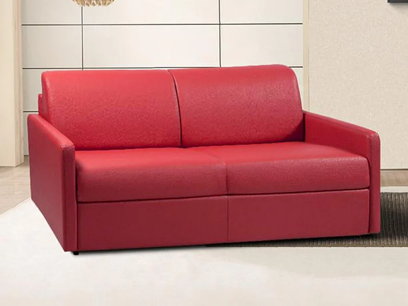 Canapé 3 places convertible express en simili rouge - Couchage 140 cm - Matelas 18 cm CALIFE