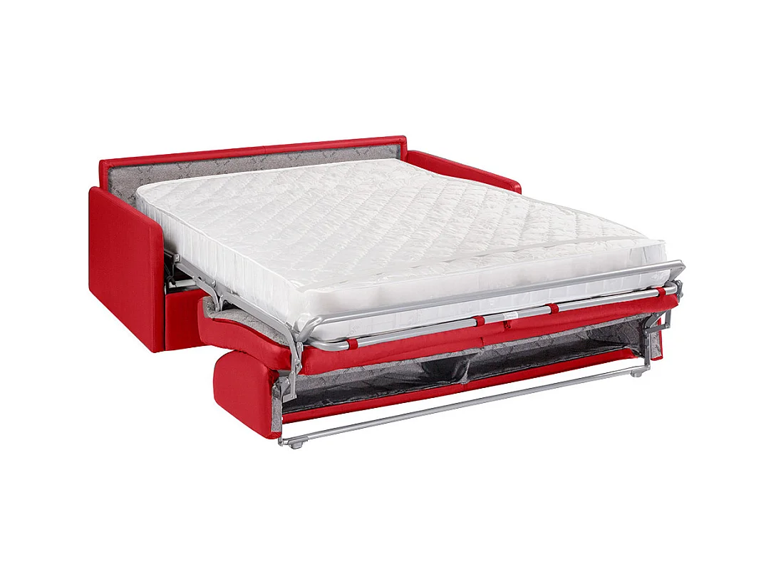 4-seters sovesofa med hurtigfunksjon i rødt kunstlær - Liggeflate 160 cm - 18 cm madrass CALIFE