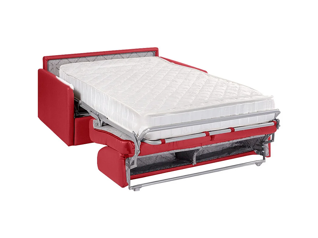 Tweezits express bedbank van kunstleer CALIFE - Rood - Slaap afmeting 120  cm - Matras met vormgeheugen 22 cm