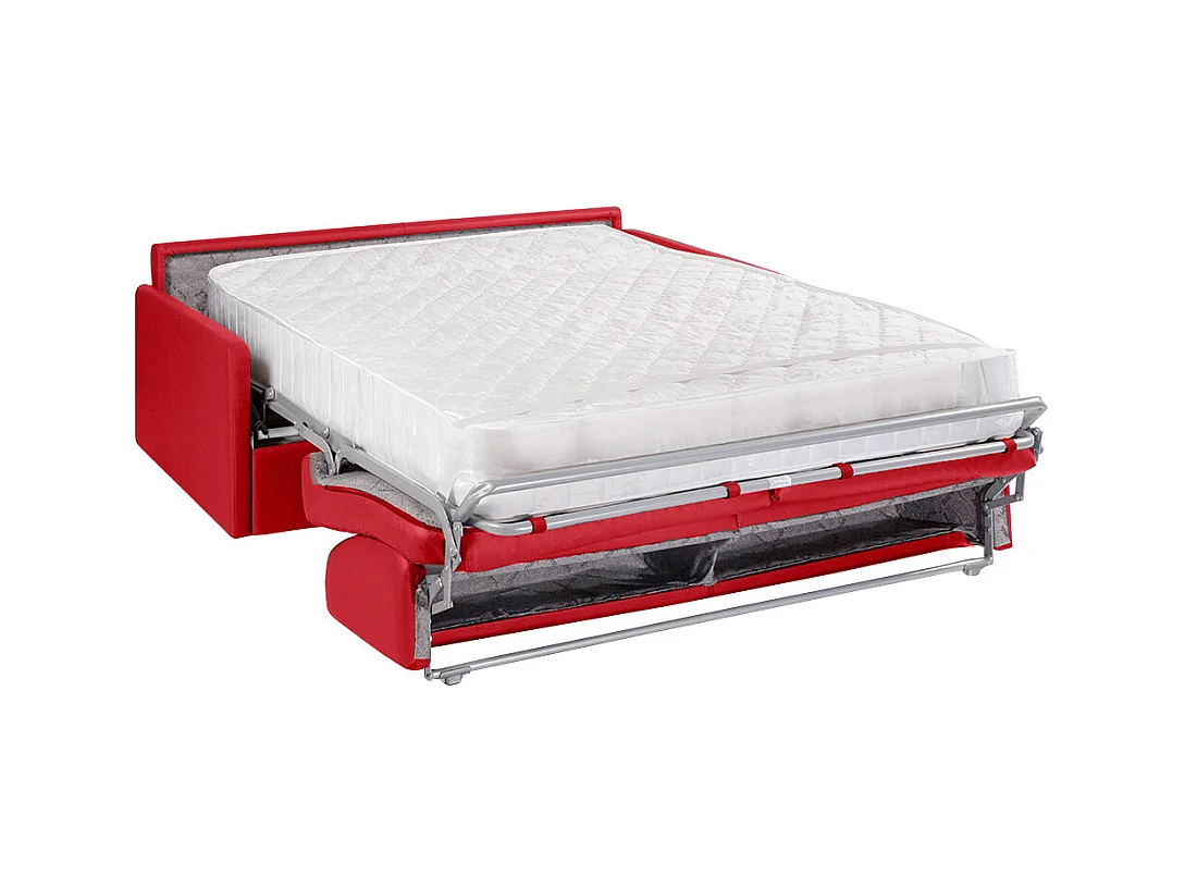 Vierzits express bedbank van kunstleer CALIFE - Rood - Slaap afmeting 160  cm - Matras met vormgeheugen 22 cm