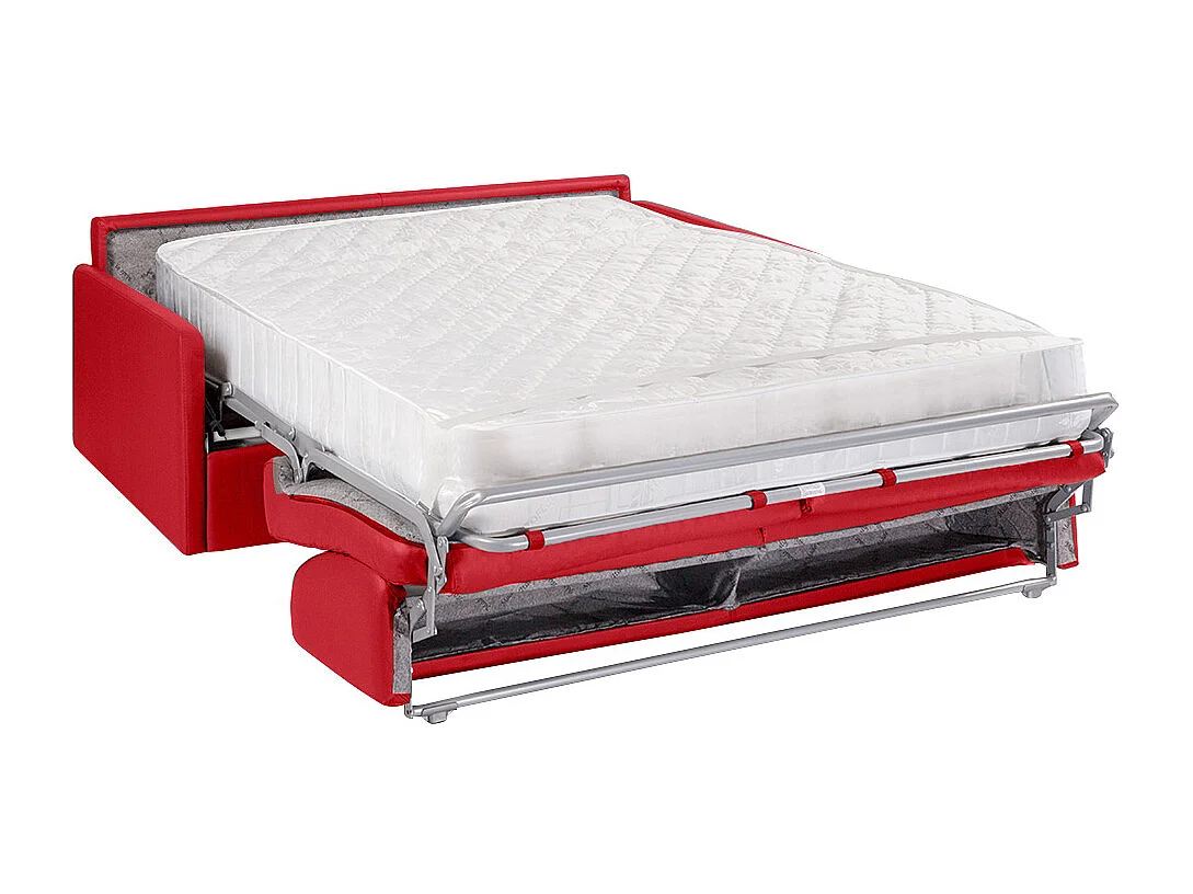 Vierzits express bedbank van kunstleer CALIFE - Rood - Slaap afmeting 160  cm - Matras met vormgeheugen 22 cm