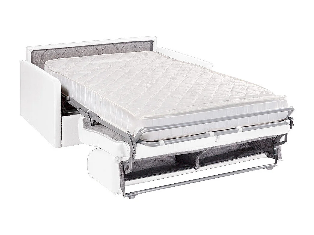 2-personers convertibel ekspress sofa i hvid kunstlæder - Soveområde 120 cm - 18 cm madras CALIFE