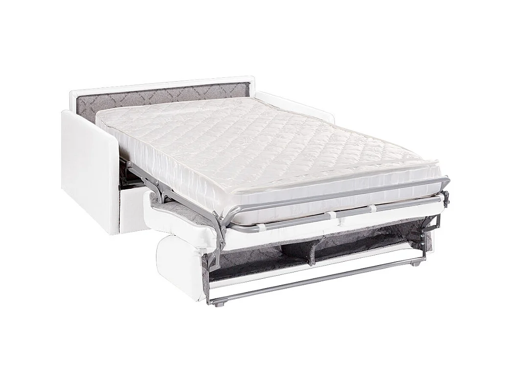 Driezits express bedbank van kunstleer CALIFE - Wit - Slaap afmeting 140  cm - matras 18 cm