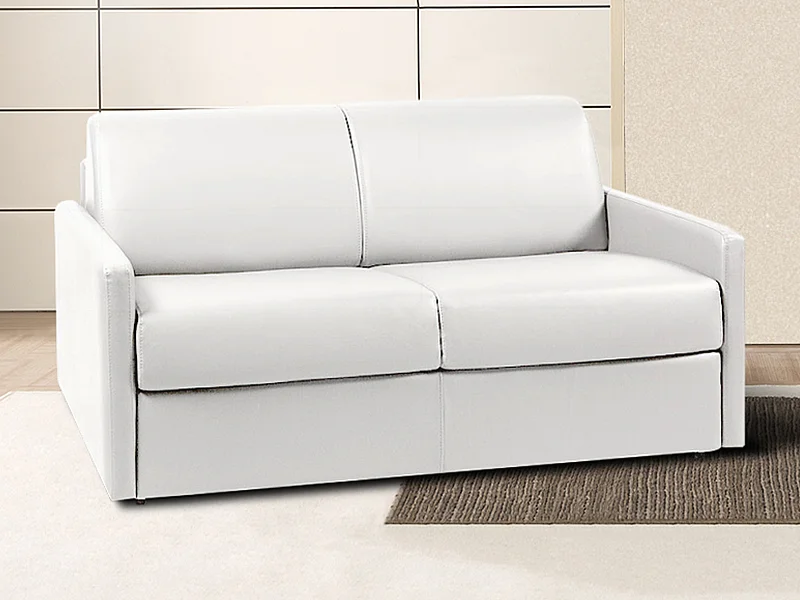 Sofá de 2 lugares rapidamente convertível em cama em pele sintética Branco - Cama de 120 cm e Colchão de 22 cm com memória de forma - CALIFE