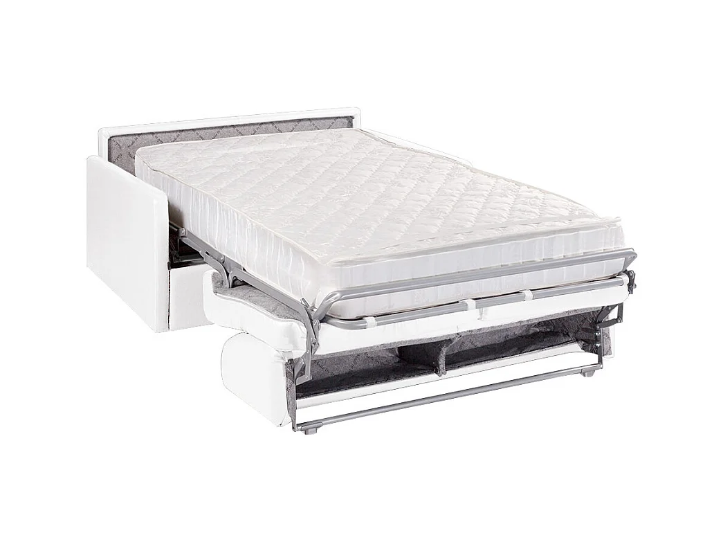 Canapé 2 places  convertible express en simili blanc - Couchage 120 cm - Matelas 22 cm avec mémoire de forme CALIFE