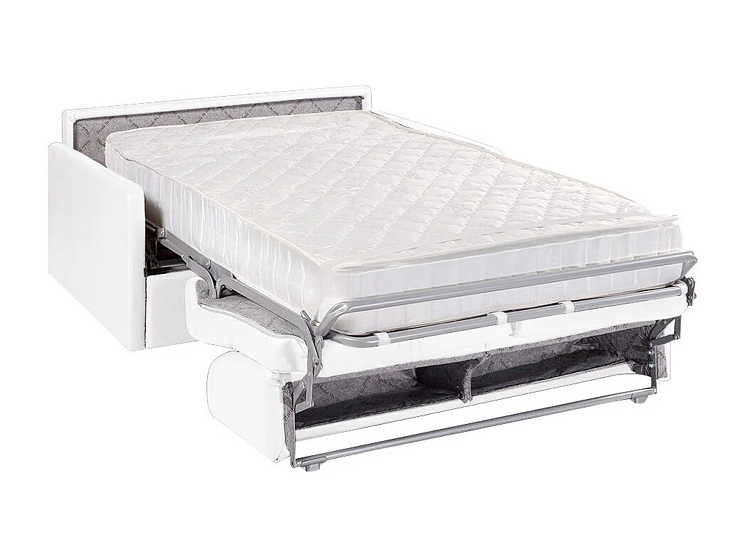 Tweezits express bedbank van kunstleer CALIFE - Wit - Slaap afmeting 120  cm - Matras met vormgeheugen 22 cm