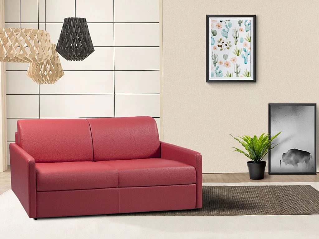 Kanapa 4-osobowa z ekspresowym mechanizmem rozkładania z ekoskóry CALIFE - Kolor: biały - Wymiary miejsca do spania: 160 cm - Materac 22 cm z pamięcią kształtu