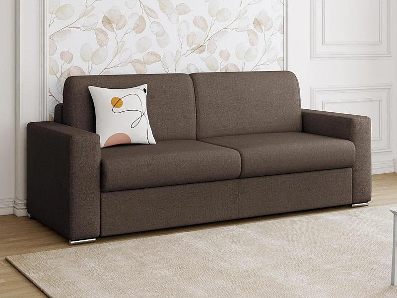 Divano letto 4 posti a ribalta in Tessuto Marrone - Larghezza Materasso 160 cm - Spessore 14 cm - CALITO