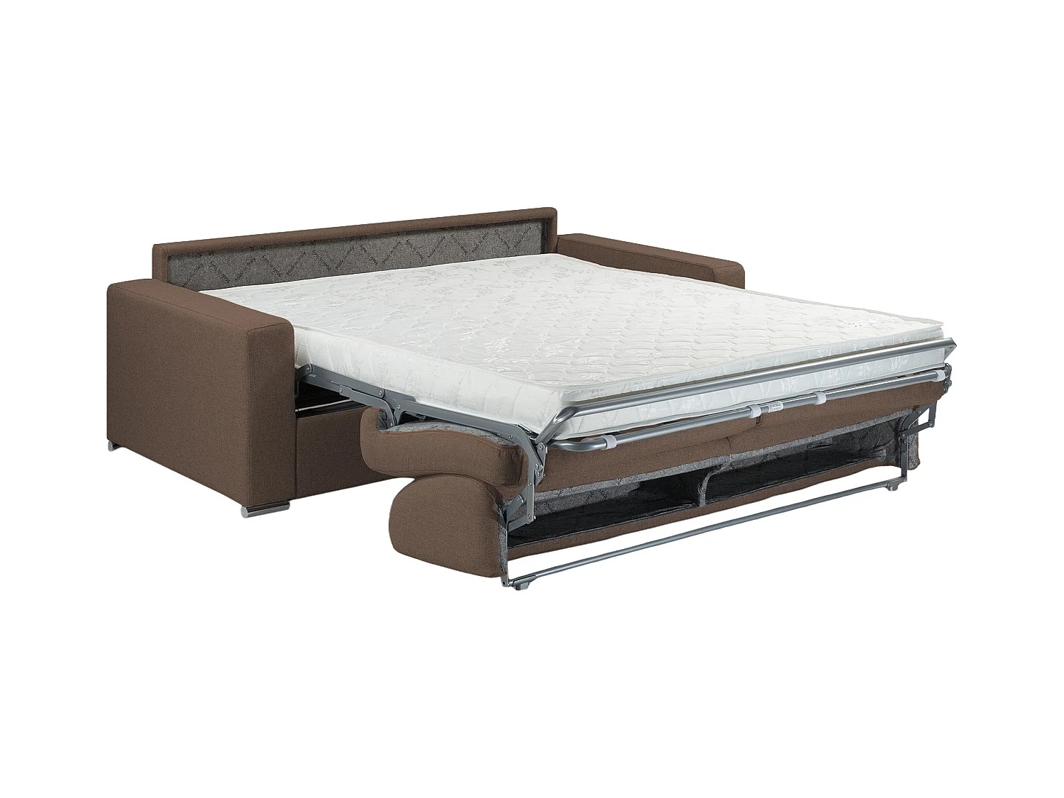 Canapé 4 places convertible express en tissu marron - Couchage lattes larges 160 cm - Matelas 14 cm CALITO