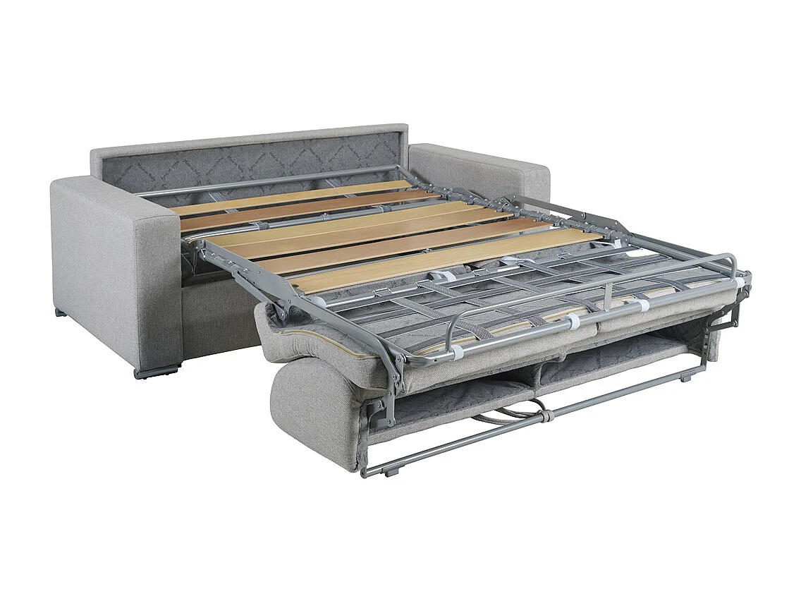 Canapé 2 places convertible express en tissu bleu - Couchage lattes larges 120 cm - Matelas 14 cm CALITO