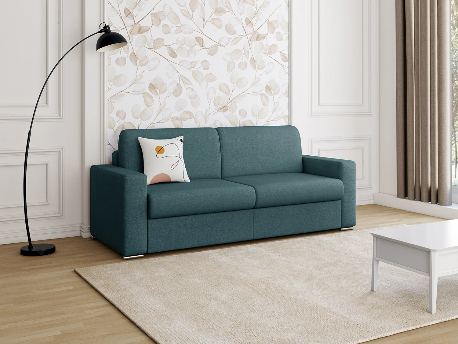 Schlafsofa 4-Sitzer - Liegefläche: 160 cm - Matratzenhöhe: 14 cm - Stoff - Blau - CALITO