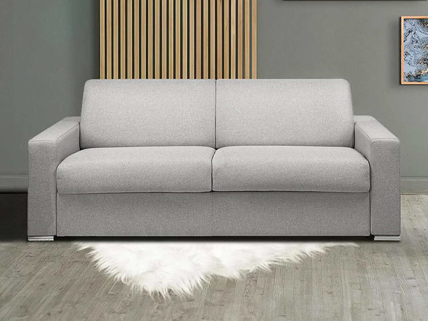 Express-vierzitsslaapbank van stof CALITO - Grijs - Bed 160  cm - Matras 14 cm