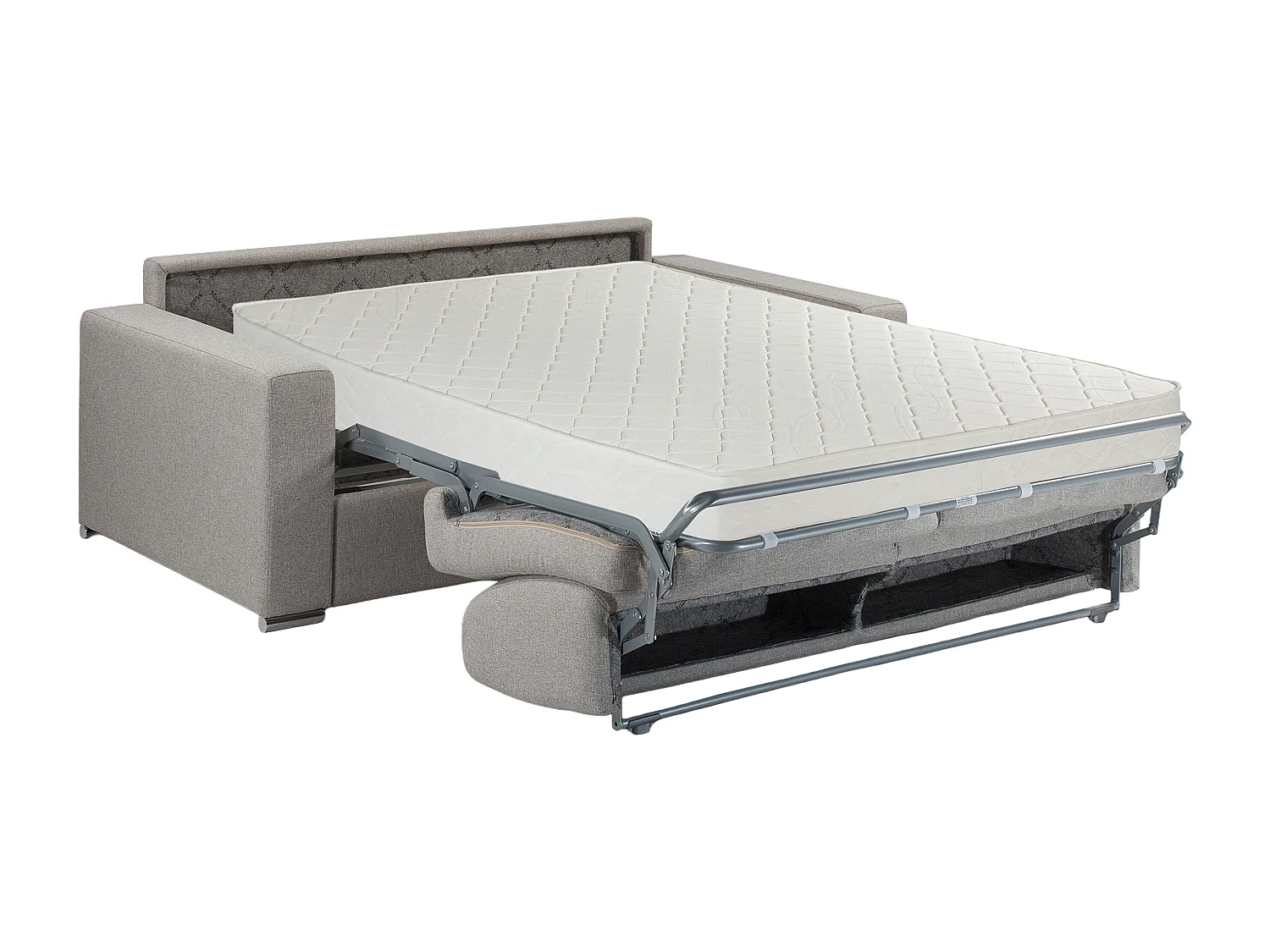 Canapé 2 places convertible express en tissu gris - Couchage lattes larges 120 cm - Matelas 18 cm CALITO