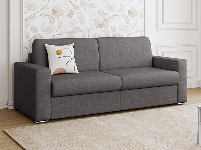 Canapé 4 places convertible express en tissu anthracite - Couchage lattes larges 160 cm - Matelas 14 cm CALITO