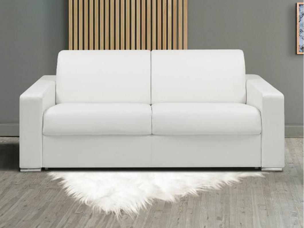 Divano letto 2 posti a ribalta in similpelle Bianco - Larghezza Materasso 120 cm - Spessore 14 cm - CALITO