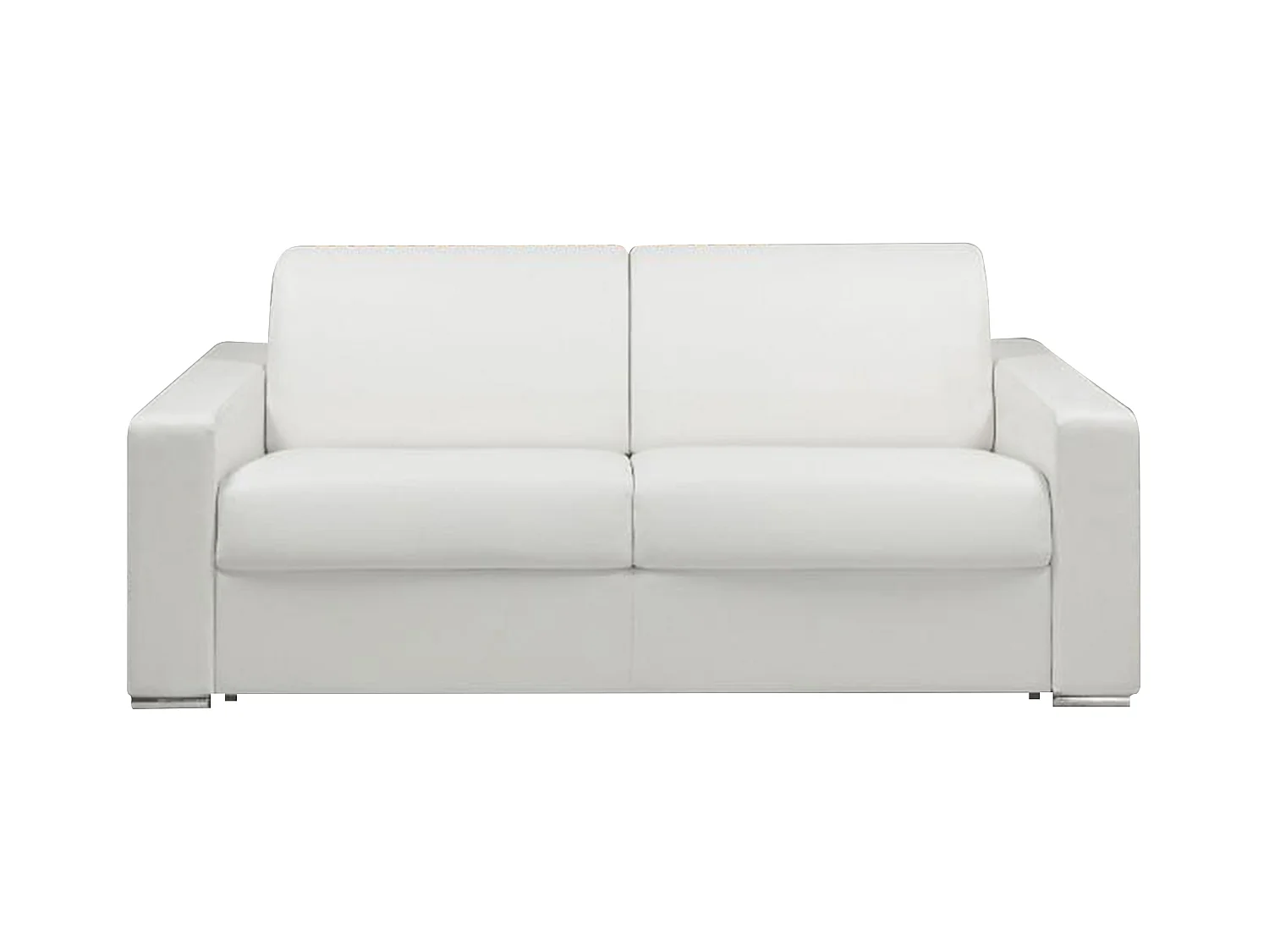 Sovesofa 3-seter med hurtigmekanisme i hvit kunstskinn - Sengebunn med brede spiler 140 cm - Madrass 14 cm CALITO