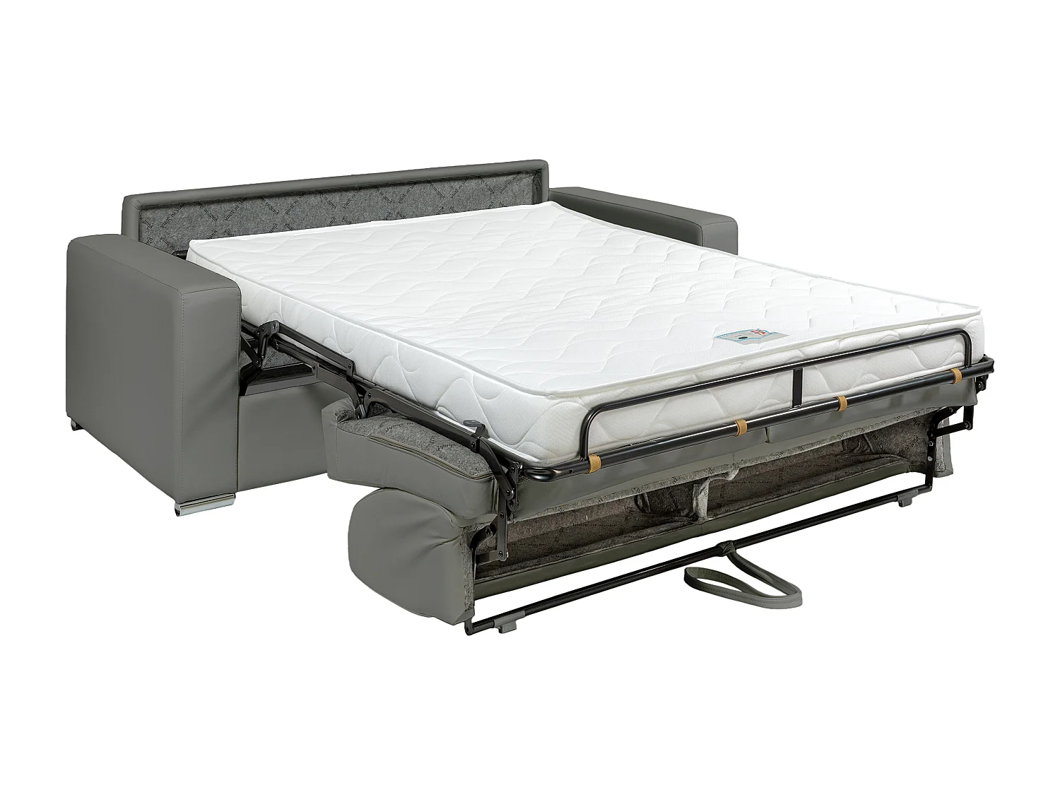 Canapé 2 places convertible express en simili gris - Couchage lattes larges 120 cm - Matelas 14 cm CALITO