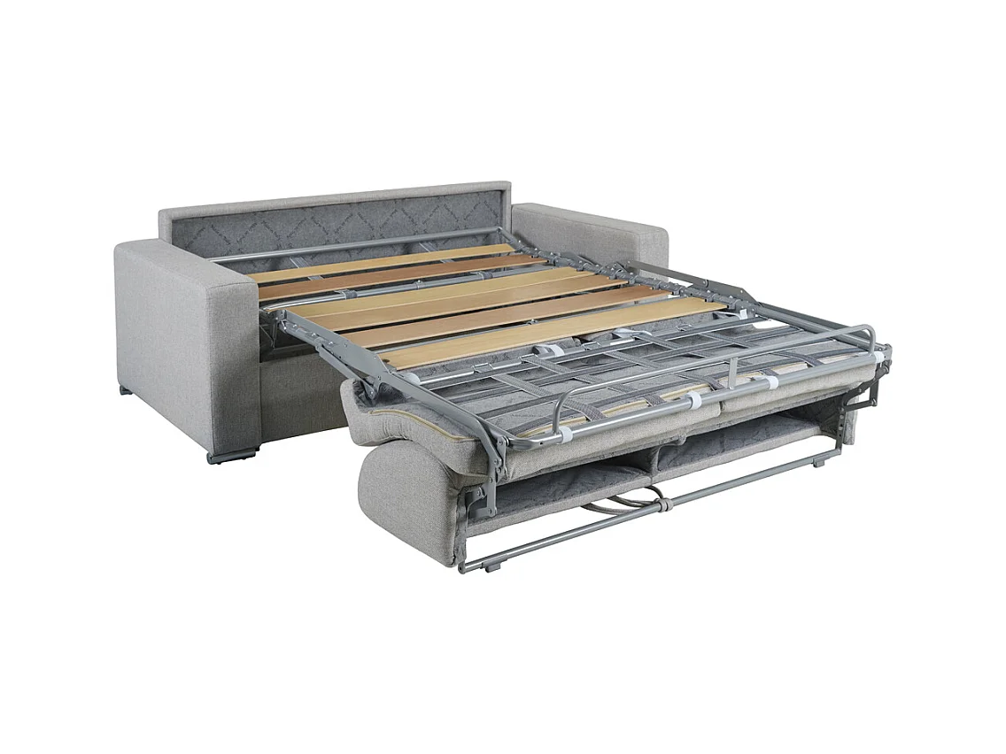 Canapé 3 places convertible express en simili gris - Couchage lattes larges 140 cm - Matelas 18 cm CALITO