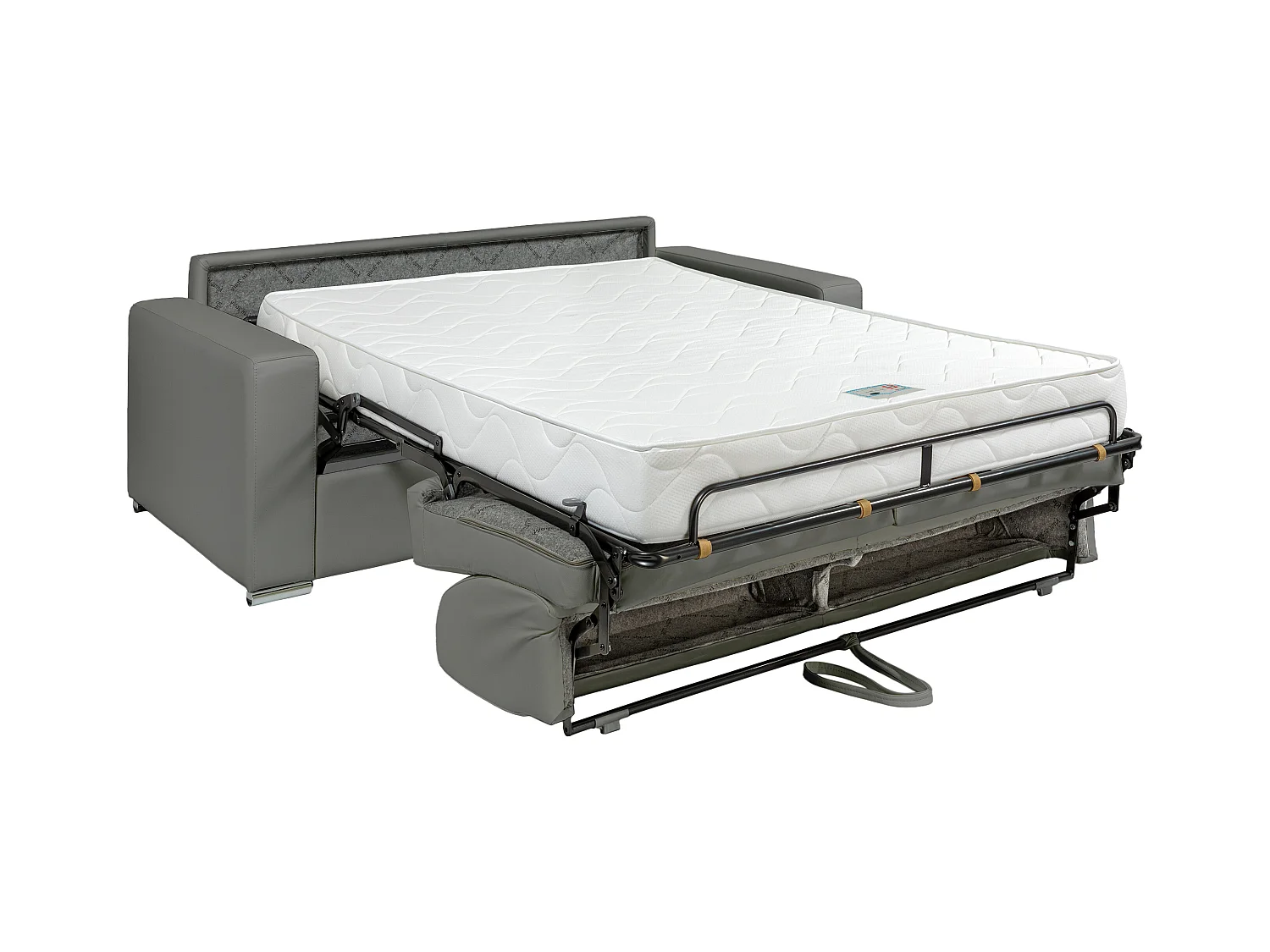 Canapé 3 places convertible express en simili gris - Couchage lattes larges 140 cm - Matelas 18 cm CALITO