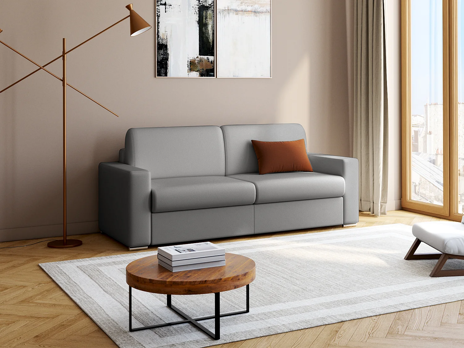Schlafsofa 4-Sitzer - Liegefläche: 160 cm - Matratzenhöhe: 18 cm - Kunstleder - Grau - CALITO