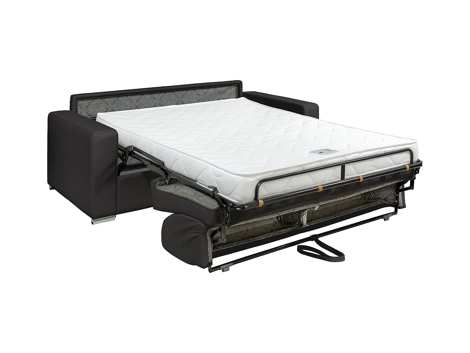 Express-vierzitsslaapbank van zwart kunstleer - Bed met brede latten 160 cm - Matras 14 cm CALITO