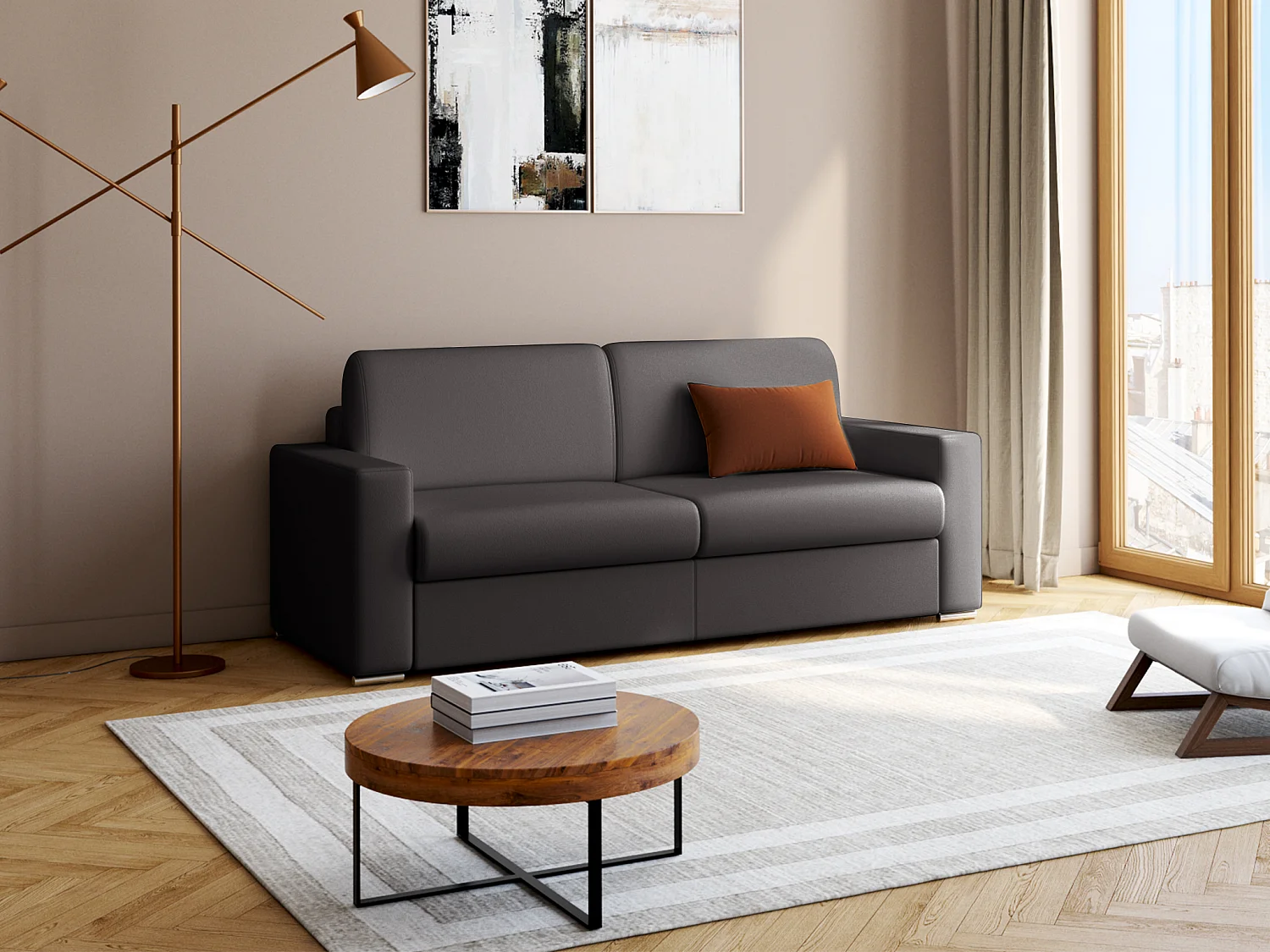 Canapé 4 places convertible express en simili noir - Couchage lattes larges 160 cm - Matelas 14 cm CALITO