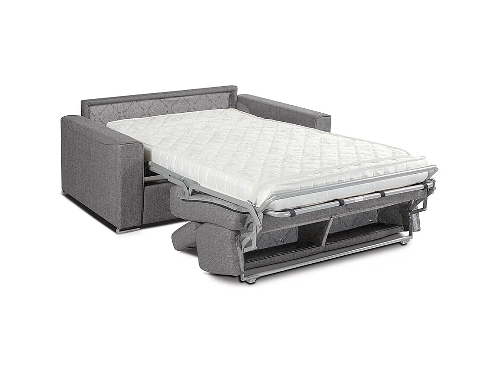 Canapé 2 places convertible express en tissu beige - couchage 120 cm - Matelas 14 cm VIZIR