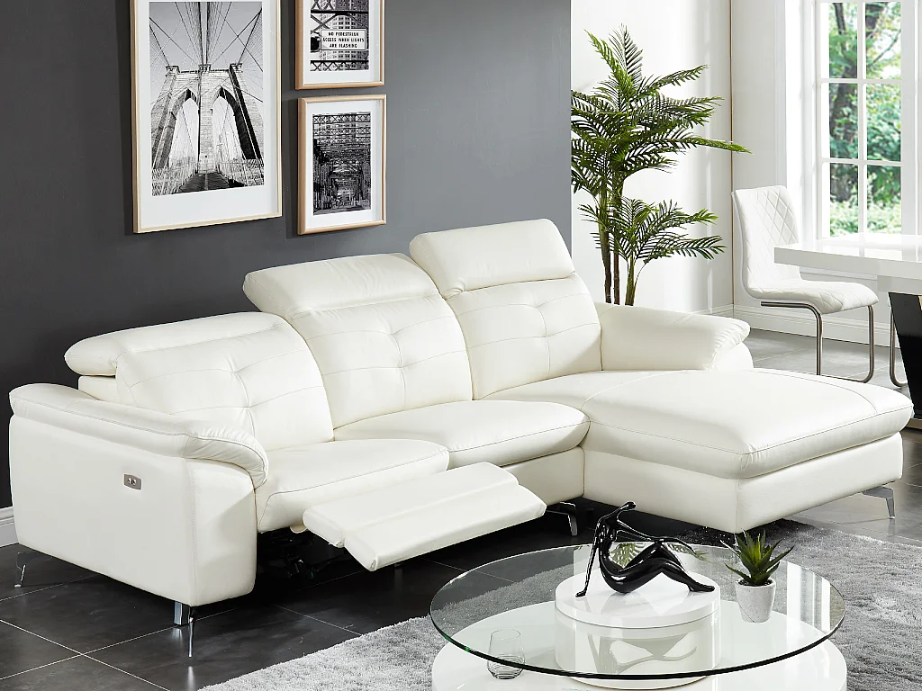 Relaxsofa Ecksofa Leder - Ecke Rechts - Elfenbein - LISMORE