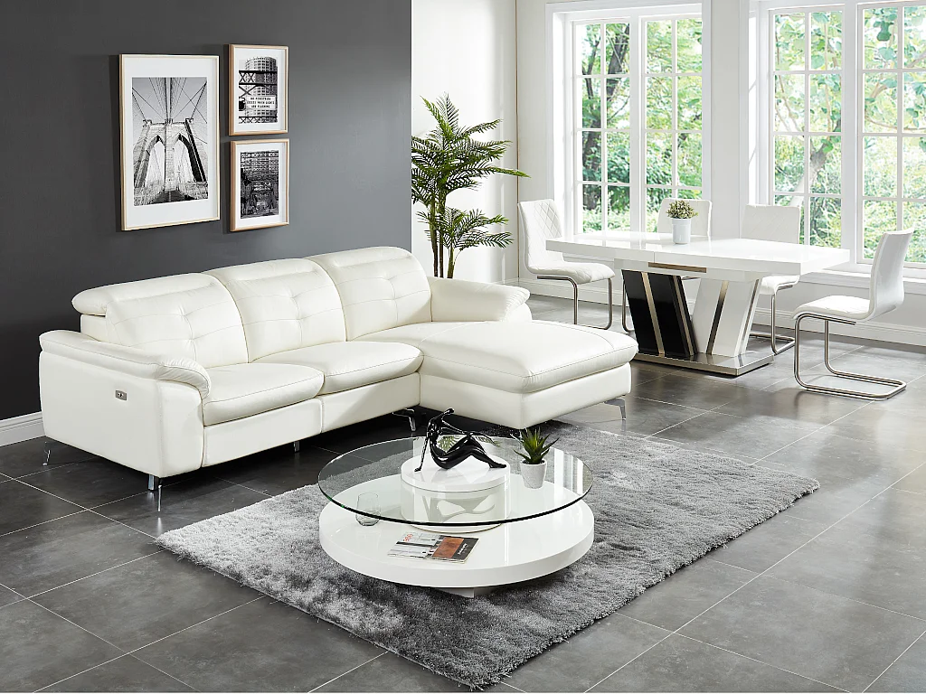 Relaxsofa Ecksofa Leder - Ecke Rechts - Elfenbein - LISMORE
