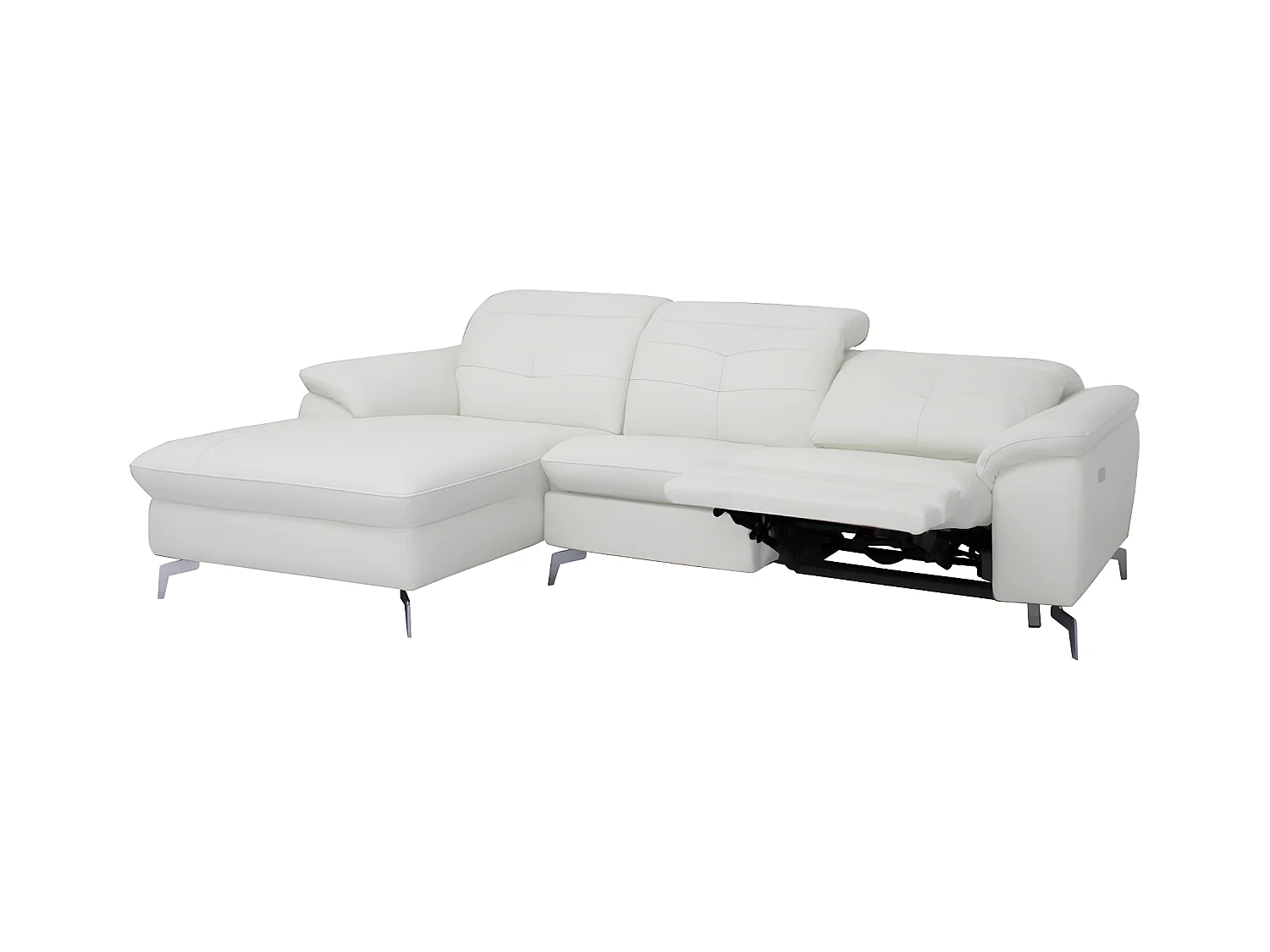 Divano angolare relax elettrico in pelle di bufalo Bianco - Angolo a sinistra - LISMORE