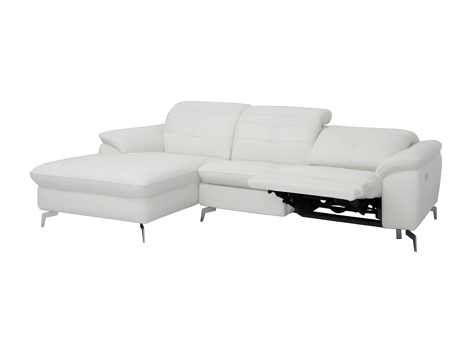 Canapé d'angle relax électrique en cuir de buffle LISMORE - Ivoire - Angle gauche