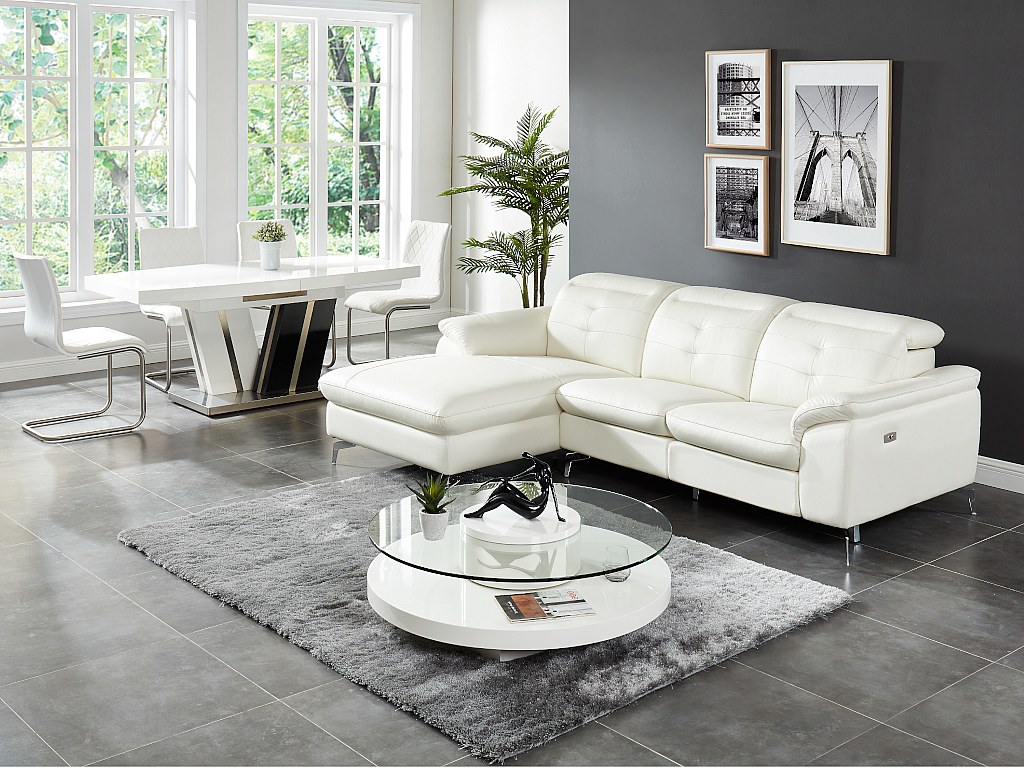 Vente-unique Relaxsofa Ecksofa Leder - Ecke Links - Elfenbeinfarben - Lismore
