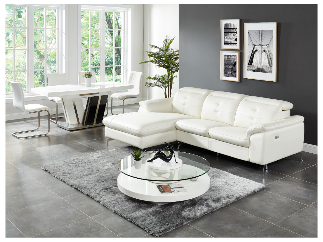 Relax hoekbank elektrisch van buffelleer LISMORE - Wit - Hoek links