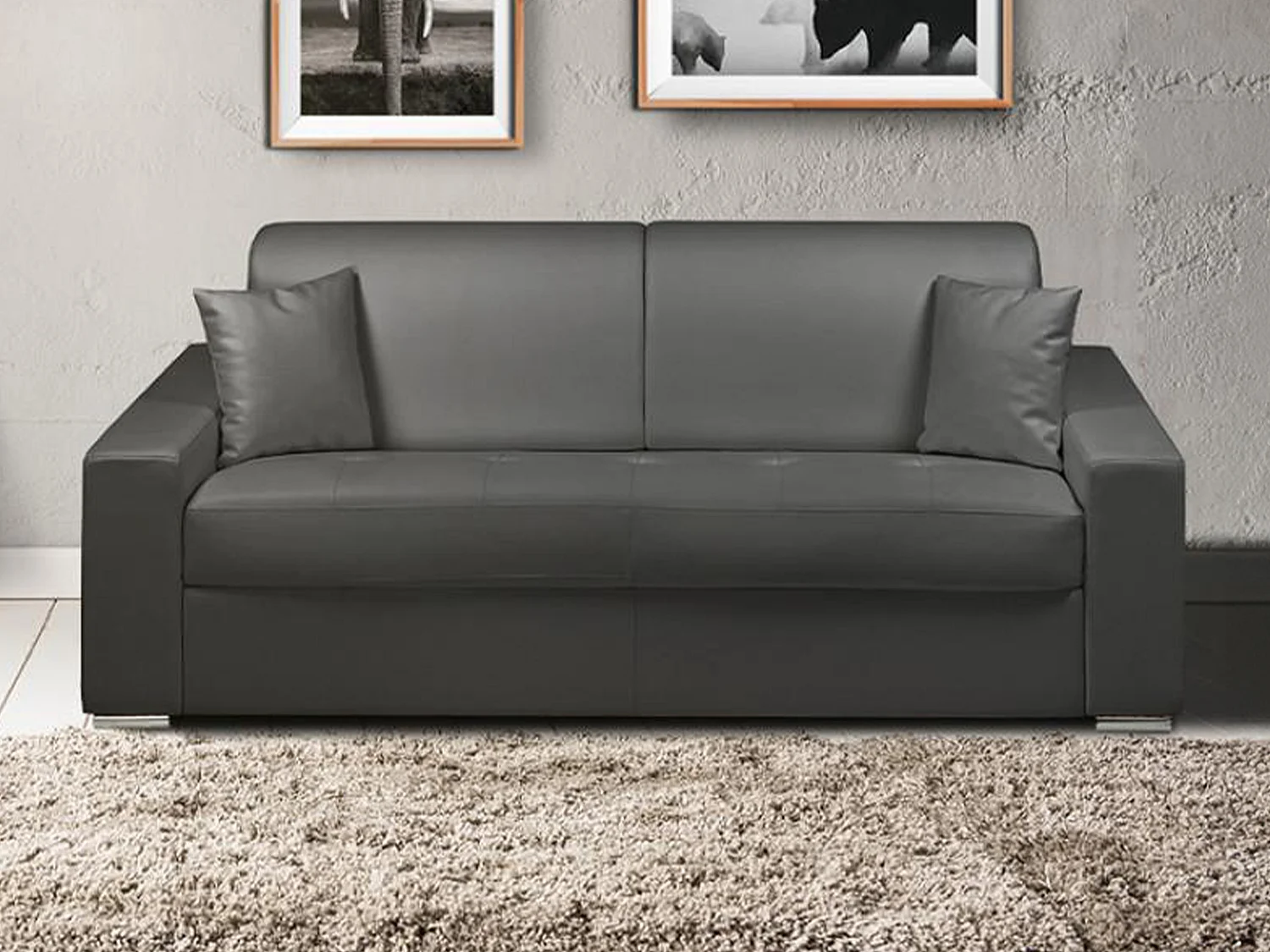 Canapé 3 places convertible express en simili EMIR - Noir - Couchage 140 cm - Matelas 18 cm
