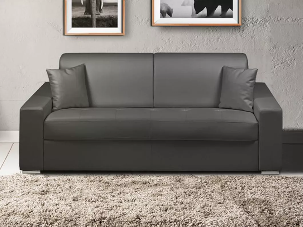 Kauf Unique Schlafsofa 3-Sitzer - Liegefläche: 140 cm - Matratzenhöhe: 18 cm - Kunstleder - Schwarz - EMIR