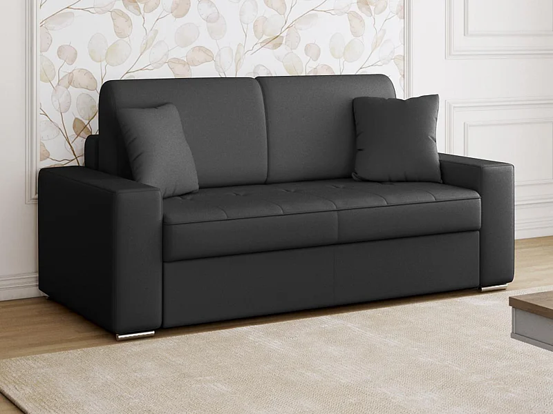 Tweezits express bedbank van kunstleer EMIR - Zwart - Slaap afmeting 120 cm - Matras met vormgeheugen 22 cm