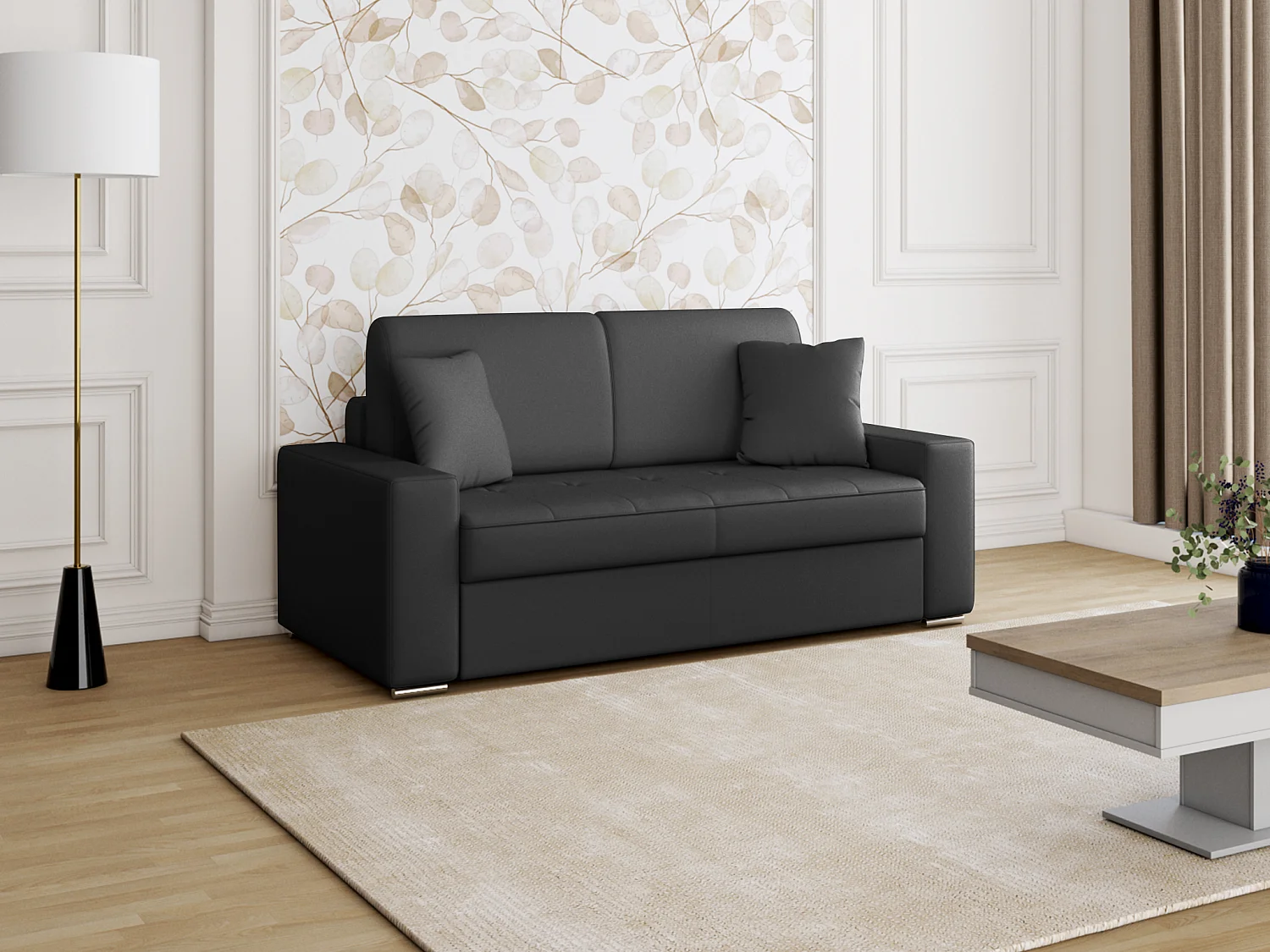 Canapé 2 places  convertible express en simili EMIR - Noir - Couchage 120 cm - Matelas 22 cm avec mémoire de forme